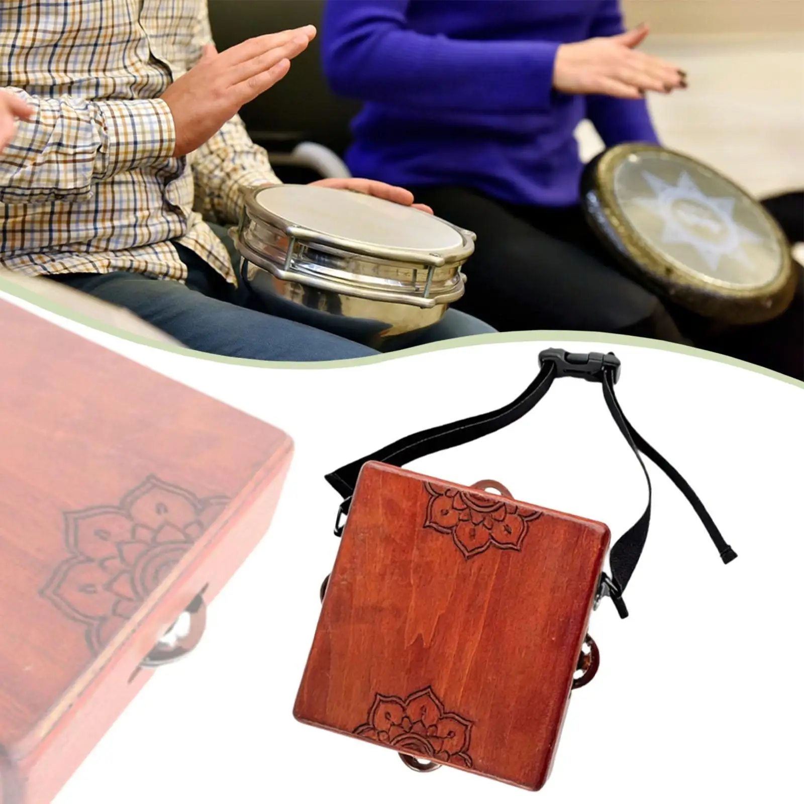 

Портативный барабан-кахон, деревянный ударный инструмент, маленький ручной барабан-коробка с регулируемым ремнем для путешествующих музыкантов