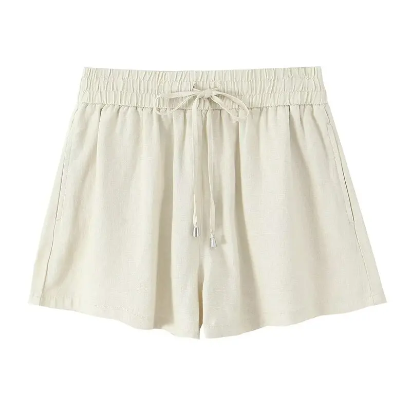 ลําลองผ้าลินินผสม orts ชุดชั้นในแฟชั่นสตรี Sle กางเกงมุมแบนฤดูร้อน 2025 มาใหม่เรียบง่ายเดินทาง Sle หลวม...