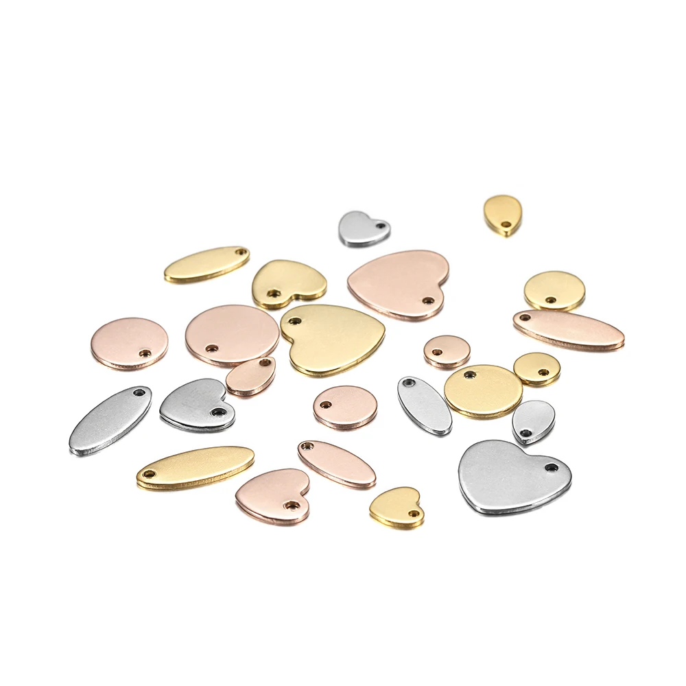 20Pcs Gold/Rose Gold Stainless Steel Charms Dog Tag Heart-Shaped Water Drop Oval Blanks Pendant Charms For DIY Jewelry Making