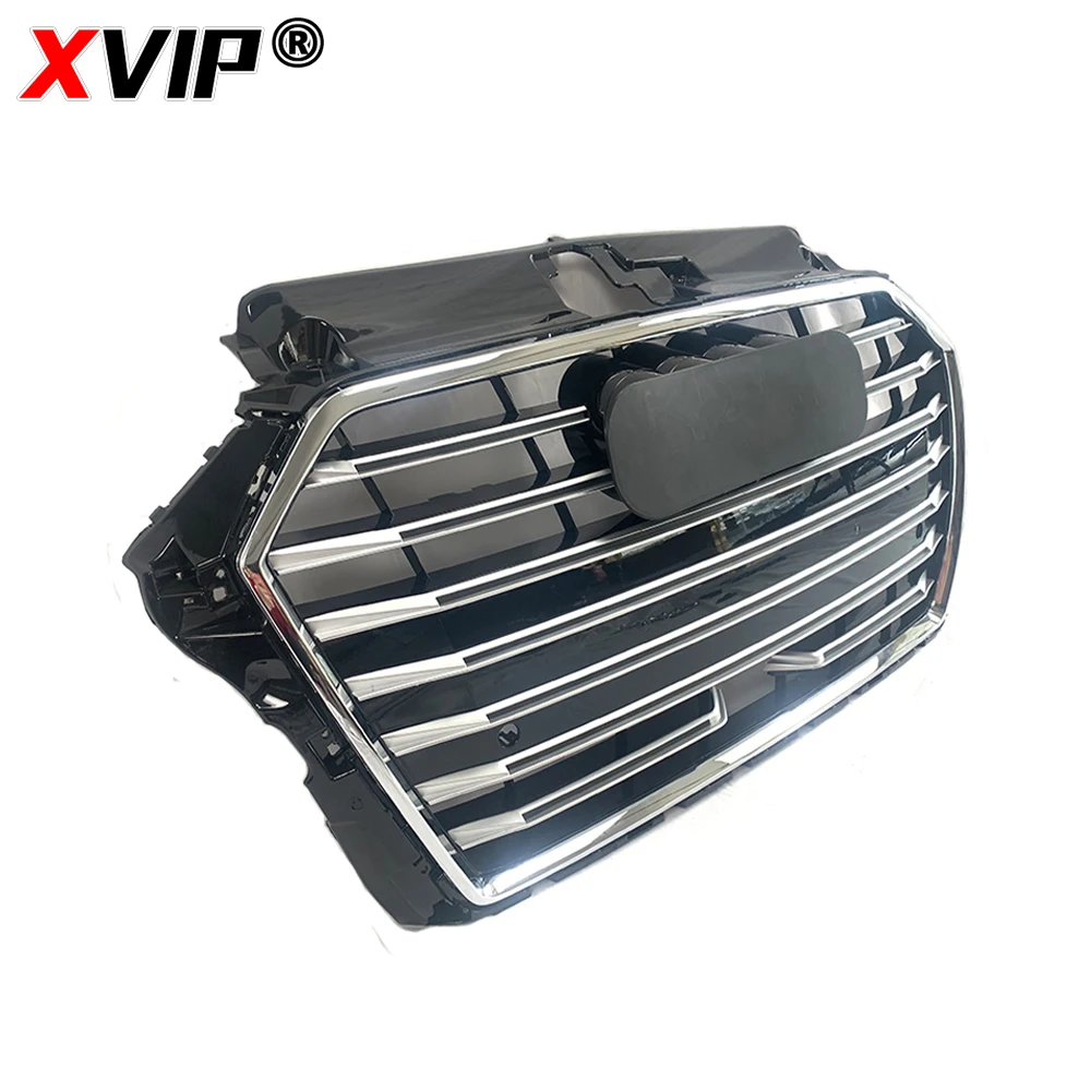 XVIP Chrome Grey And Chrome Silver S3 Style Upper Grille With ACC Fit For Audi A3 S3 8V 2017-2019 Front Bumper Grille