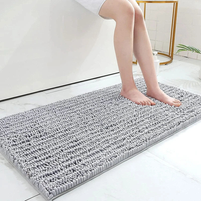 Inyahome Non Slip Thick Shaggy Chenille Bathroom Rugs Bath Mats Carpet for Bathroom Extra Soft and Absorbent for Indoor/Kitchen