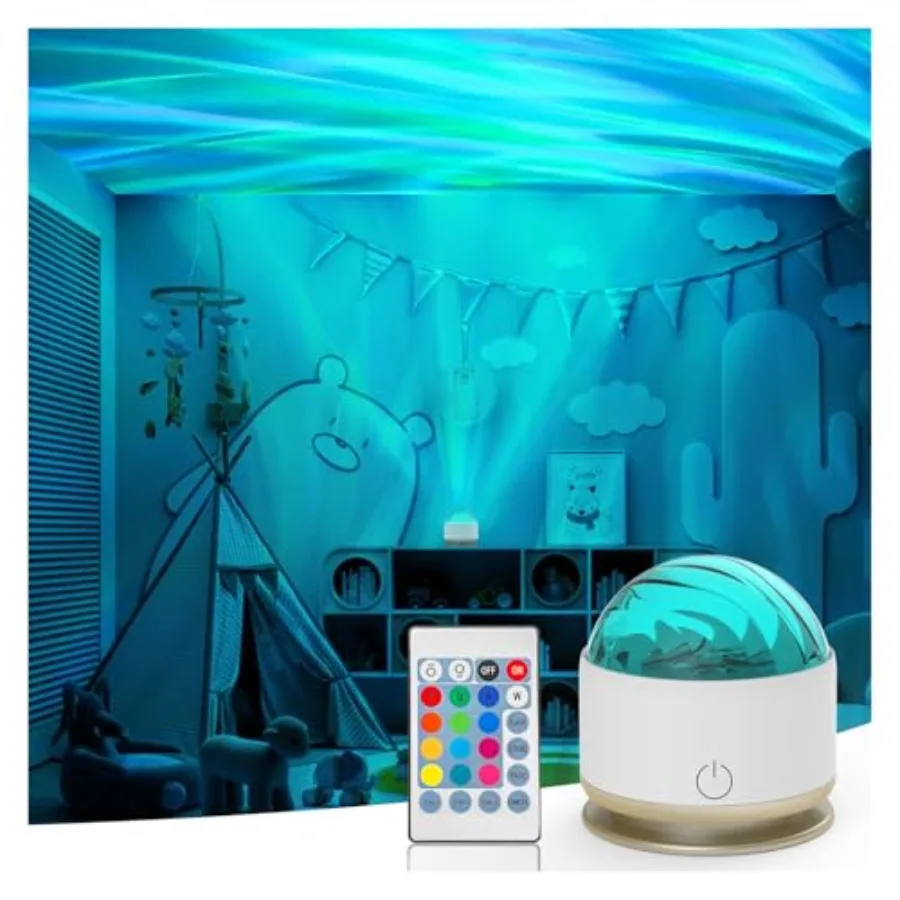 Northern Light Projector, Battery Operated Aurora Night Light with Timer Function, 13 Colors Galaxy Lamp Ripple Ceiling Project