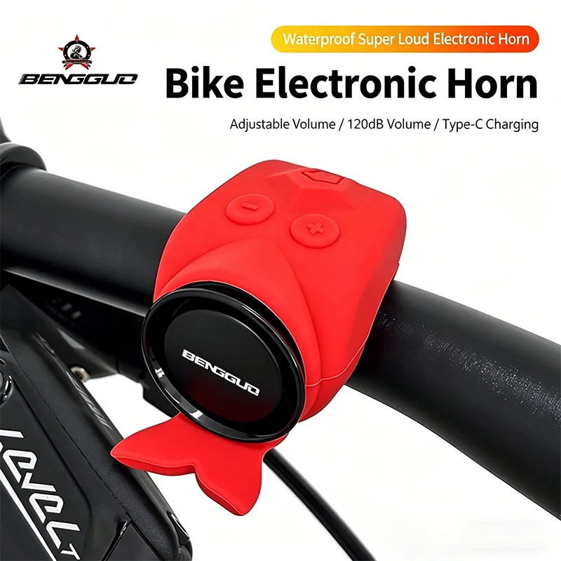 Campana de seguridad para bicicleta, 4 tonos, 120dB, volumen ajustable, bocina electrónica recargable para bicicleta, sonido fuerte, campana para bicicleta con carga tipo C