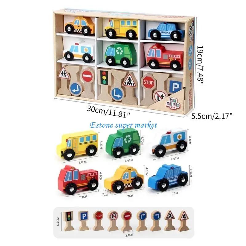 090b Buntes Fahrzeugspielzeugmodell und Verkehrszeichen für Boy Girls Street Stall Pedlar Easy Assemble für Kinder Baby