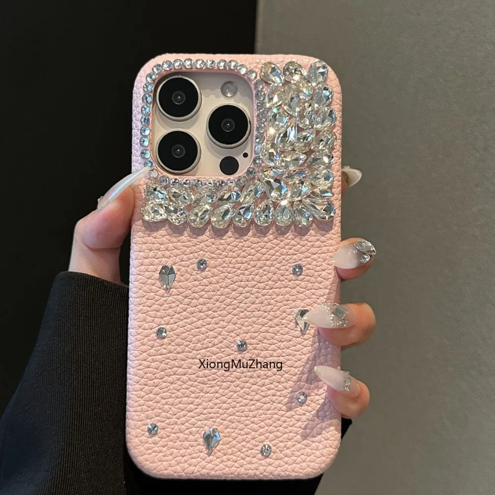 Per IPhone 14 Pro Max custodia con strass in pelle rosa Bling Diamond Crystal Girl 15 Plus 14 12 14 Pro Max XS X XR Cover antiurto