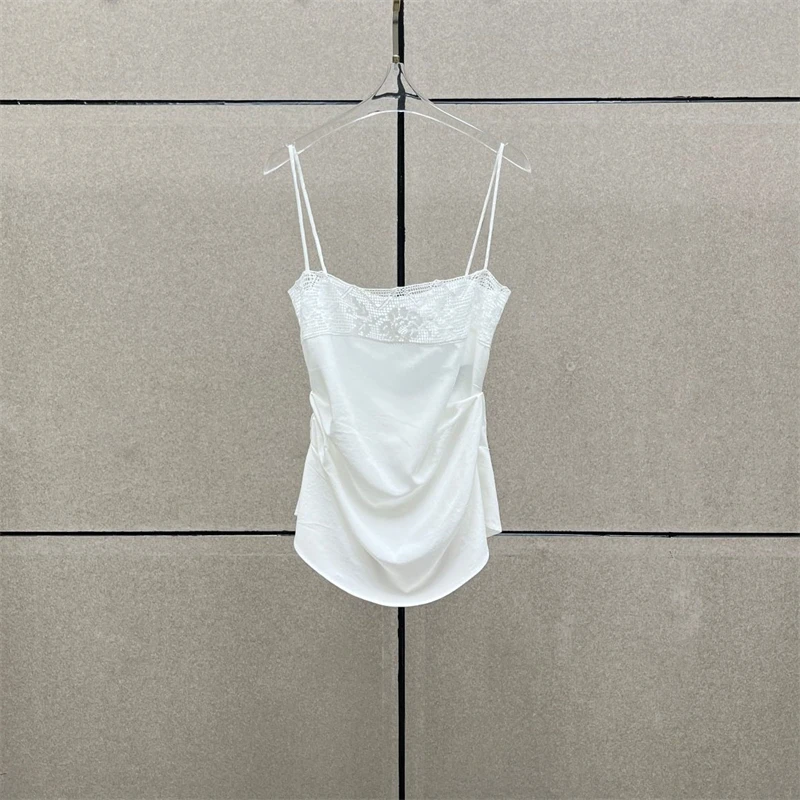 

Высококачественный новый летний женский хлопковый топ-камизол с широким кружевом и плиссировкой, модный и элегантный топ-жилет, повседневный топ-бюстье 2026