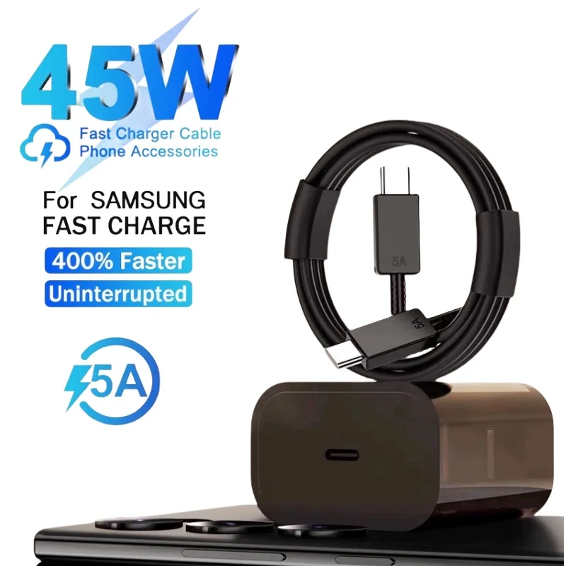 For Samsung 45W Super Fast Charger For Samsung Galaxy S24 S20 S21 S22 S23 Ultra Plus A54 5G USB Type C Charger Fast Charge Cable