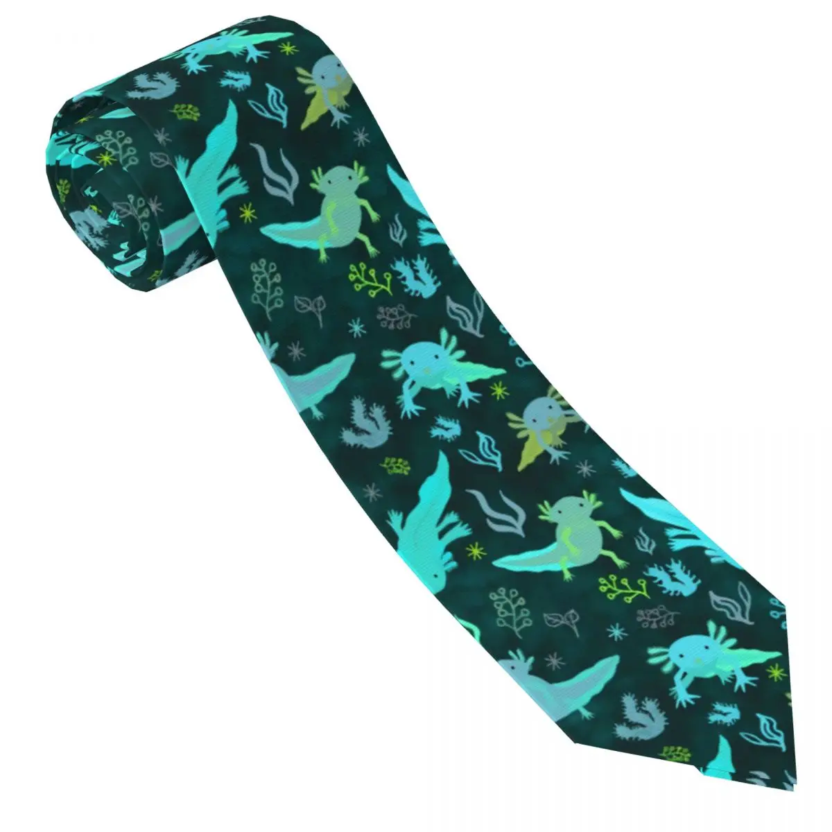 Custom Axolotl Necktie Men Salamander Animal Cravat For Father's Day