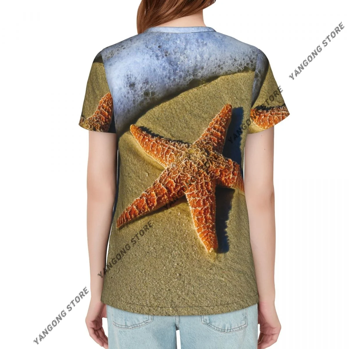 Women's T-shirt ladies casual Sea Starfish Sand female T-shirt short-sleeved T-shirt summer thin tops