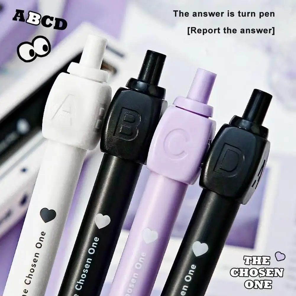 2 pcs 0.5mm Neutral Pen Black Rotate Decompression ABCD Press Exam Pen for Tablet