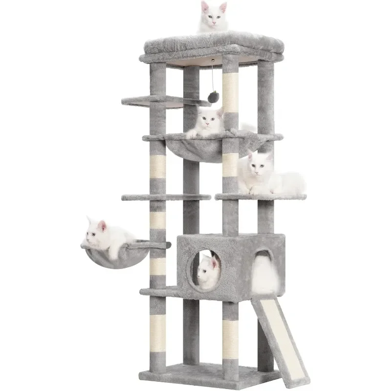 

Cat Tree with Large Top Perch and Hammock, 59-Inch Multi-Level Cat Tower for Indoor Cats