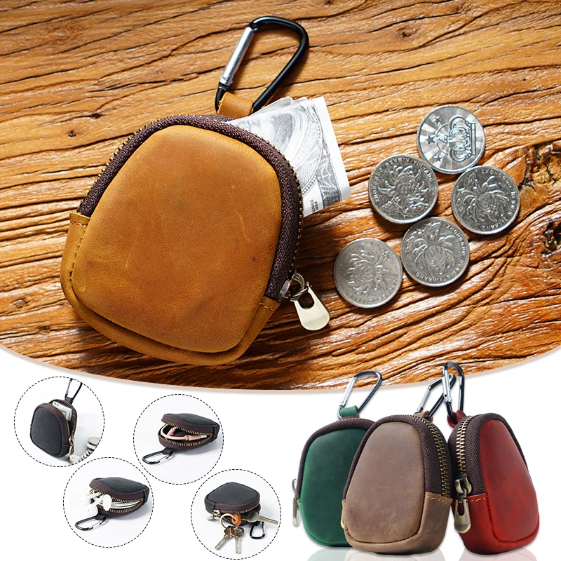 

Black Green Brown Vintage Genuine Leather Men Wallet Mini Purse Short Key Wallet Women Waist Money Coin Bag Headphones Organizer