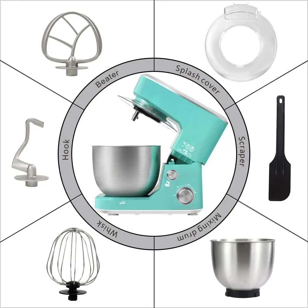 خلاط حامل وعاء من الفولاذ المقاوم للصدأ ، خلاط طعام ، رأس مائل ، خلاط كهربائي للمطبخ ، خطاف عجين ، مضرب خلط ، خفاقة ، Sp ، 5-qt