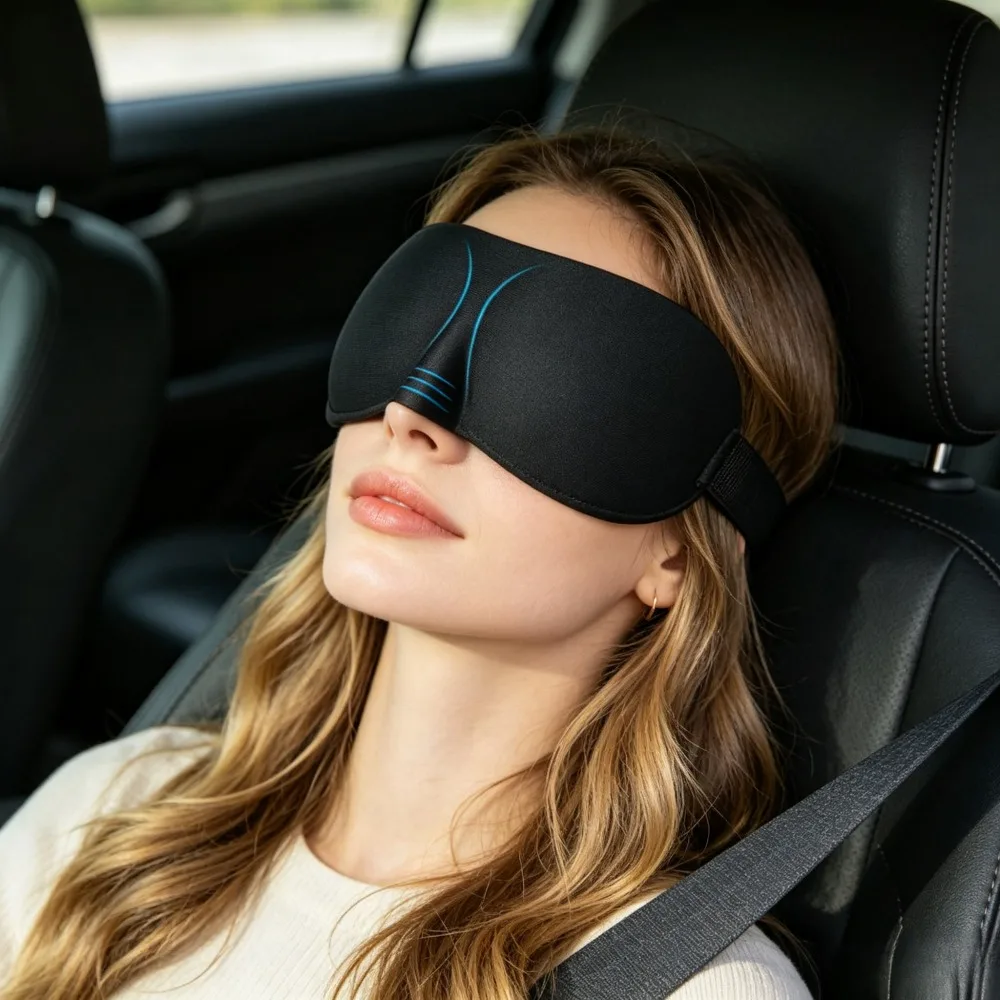 1 Pack Upgraded 3D Contoured Sleep Eye Mask, Ultra Soft Memory Foam Zero Pressure Light Blocking Blindfold, Adjustable Elastic Strap Sleep Mask for Travel Nap Shift Work Meditation Men Women Gift