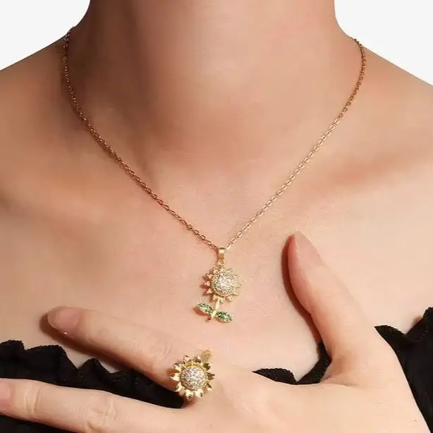 Sam Panda 925 Sterling Silver Zircon Sunflower Ring Necklace For Women Relieve Stress Trend Aesthetic Jewelry Gift Dropshipping