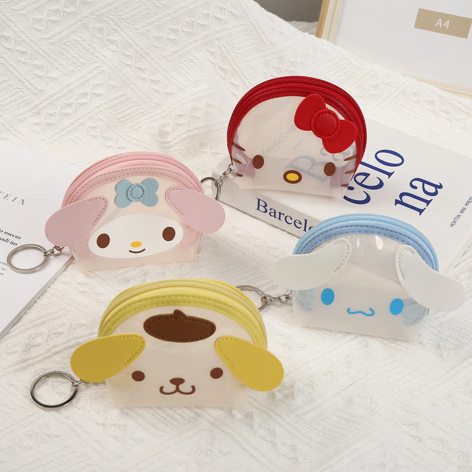 

New Sanrio Coin Purse Cartoon Cute Hello Kitty Melody Cinnamoroll Transparent Headphone Coin Storage Bag Mini Children Wallet