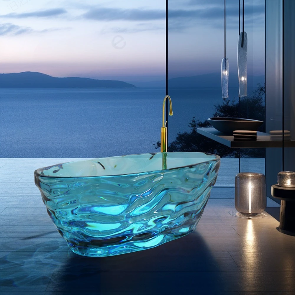 New Design Stone Resin Soaking Bathtub Colorful Crystal Artificial Stone Transparent Resin Bathtu