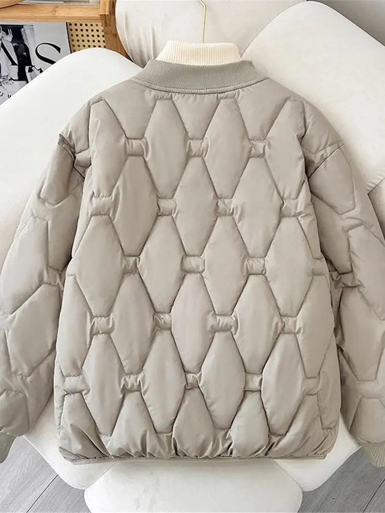 Women's Cotton Padded Jacket Loose Fit Lightweight round Neck Short Style Korean Style Baseball Coat Warm Slimming plus Size