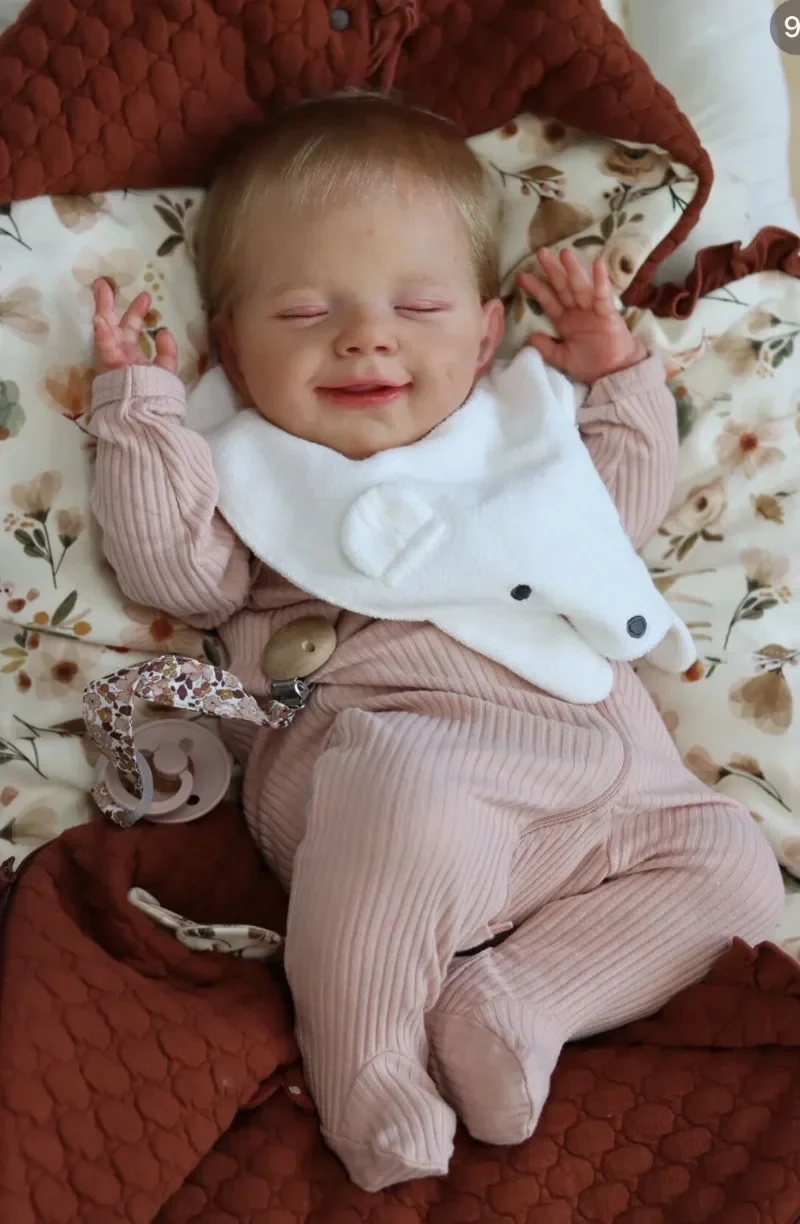 48CM Silicone Baby Doll Reborn April Smile Face Sleeping Baby 3D Painting Skin with Many Details Veins Real Looking Baby Dolls