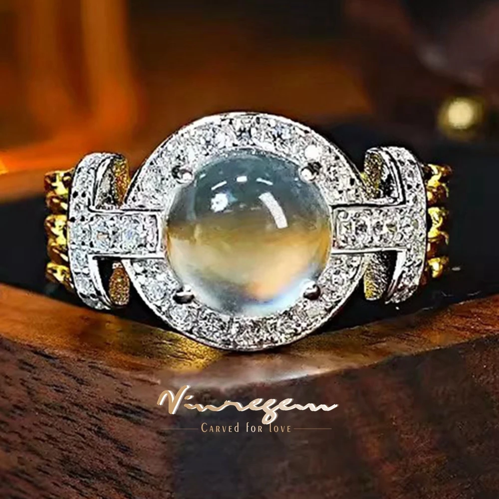 

Vinregem 8 MM Natural Jade Gemstone Vintage Ring for Women 18K Gold Plated 925 Sterling Silver Fine Jewelry Wedding Party Gifts