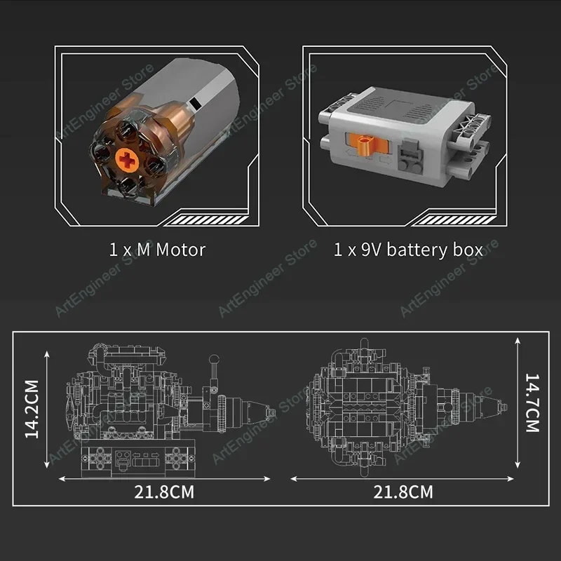 Mould King 10204 750PCS V8 Engine FE Sports Car Model - Motorized Building Kit with Battery Box & Electric Drive for Adults
