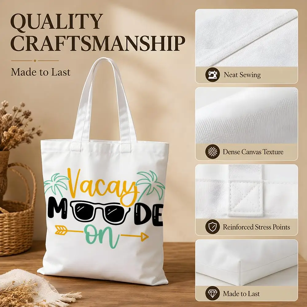 Vacay Mode Storage Bags Canvas Tote Bag Women Large Capacity Reusable Shopping Shoulder Bag Daily Handbag