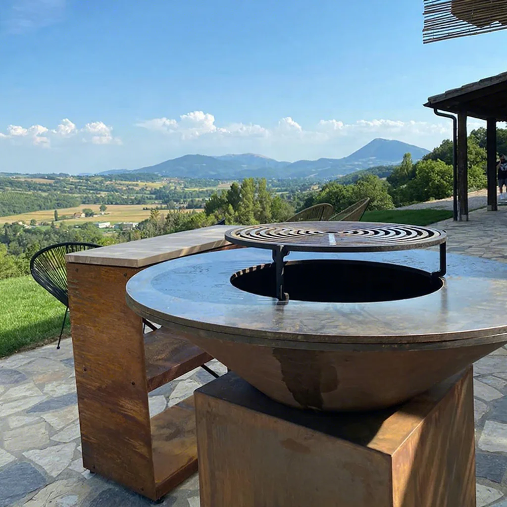 Outdoor Corten Steel Fire Pit Barbecue Grill Customized Size Available