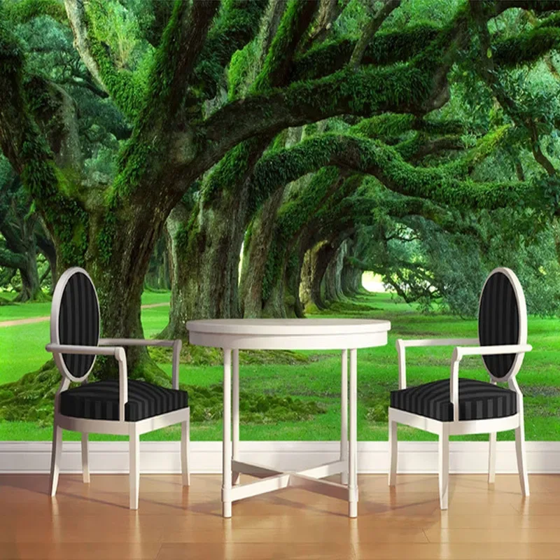 Spatial Extension Personality Wall Wallpaper, Green Tree Path, Landscape Photo, Living Room, Restaurant, Home Decor