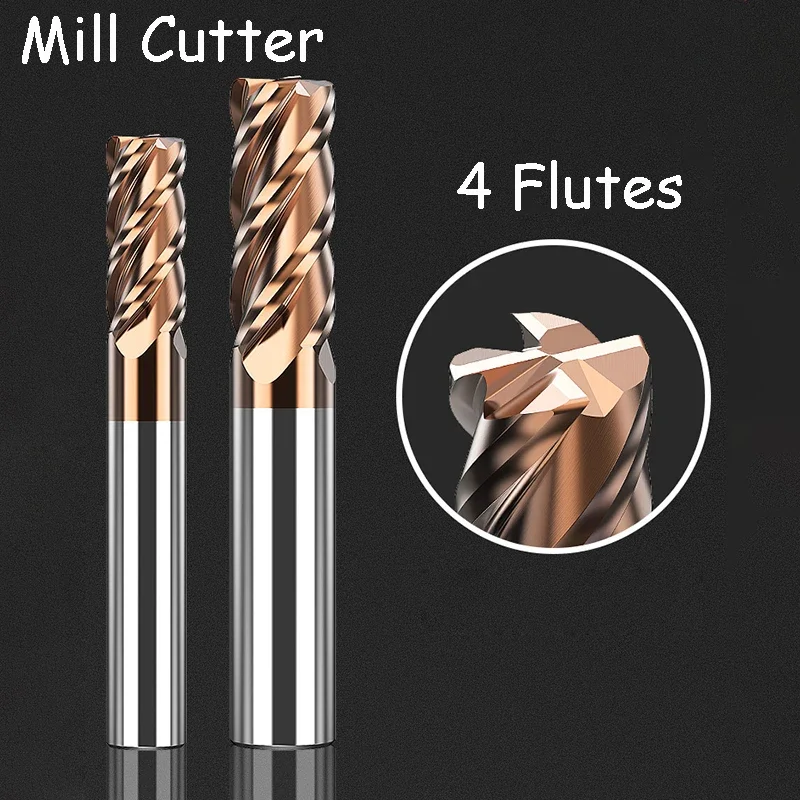 

HRC58 4 Flute End Mills 1mm~12mm Tungsten Carbide TiSiN Coating R Angle End Mills Stainless Steel CNC Machining Tools