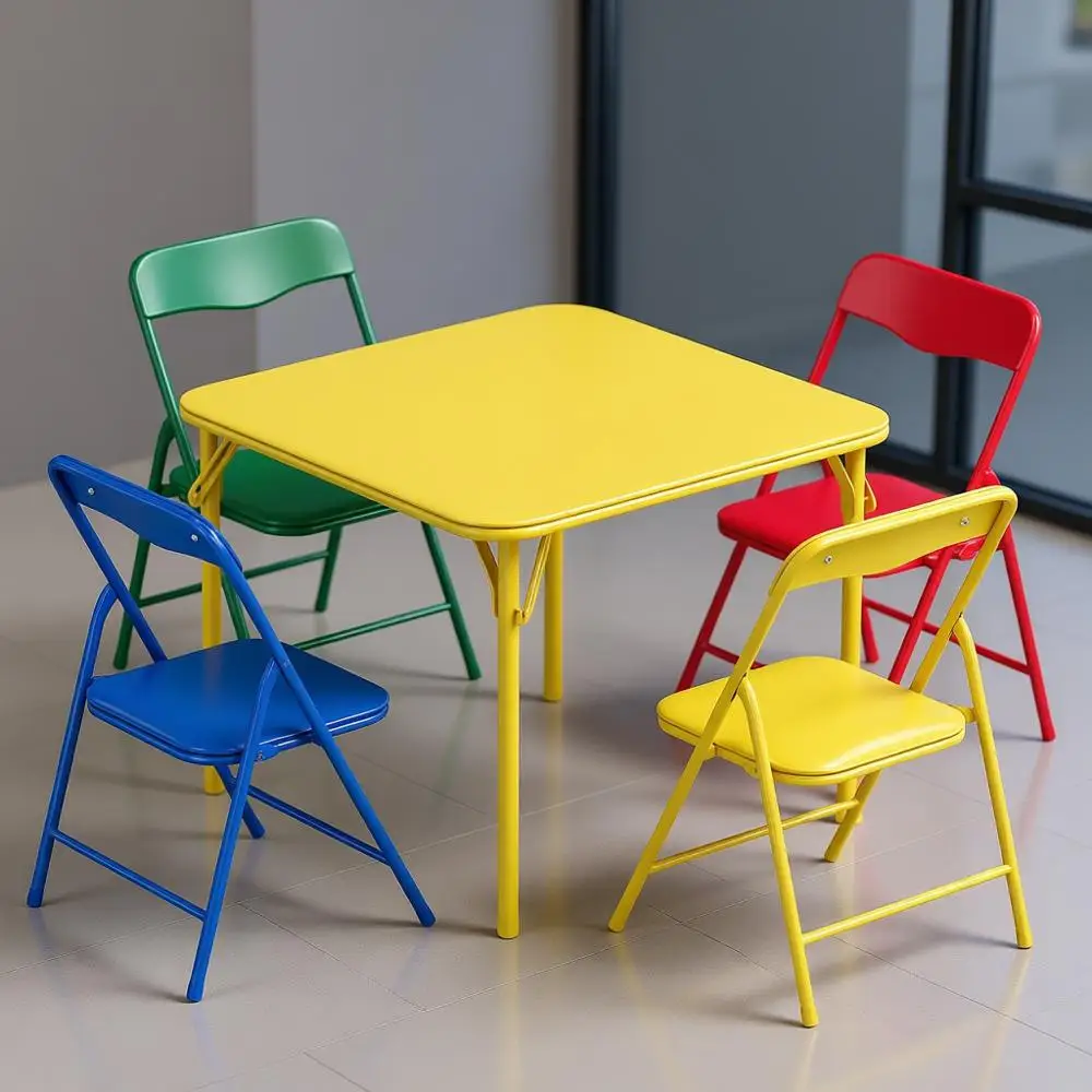 

Multicolored Metal Kids Table and Chairs Set for Playroom and Classroom, Easy-Assemble Children's Activity Furniture