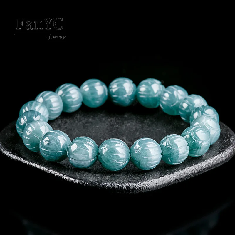 Natural Jadeite Blue Water Lotus Bracelet Stylish and Charming Ice-grade Jade Bracelet for Both Unisex Ideal As A Festival Gift