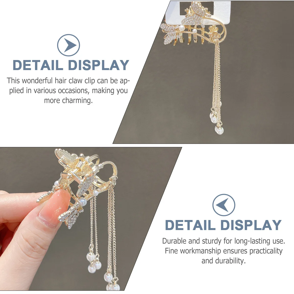 

2Pcs Tassel Drop Hair Jaw Clip Sturdy Fine Workmanship Suitable for Various Occasions Charming Embellishment Hair Clip
