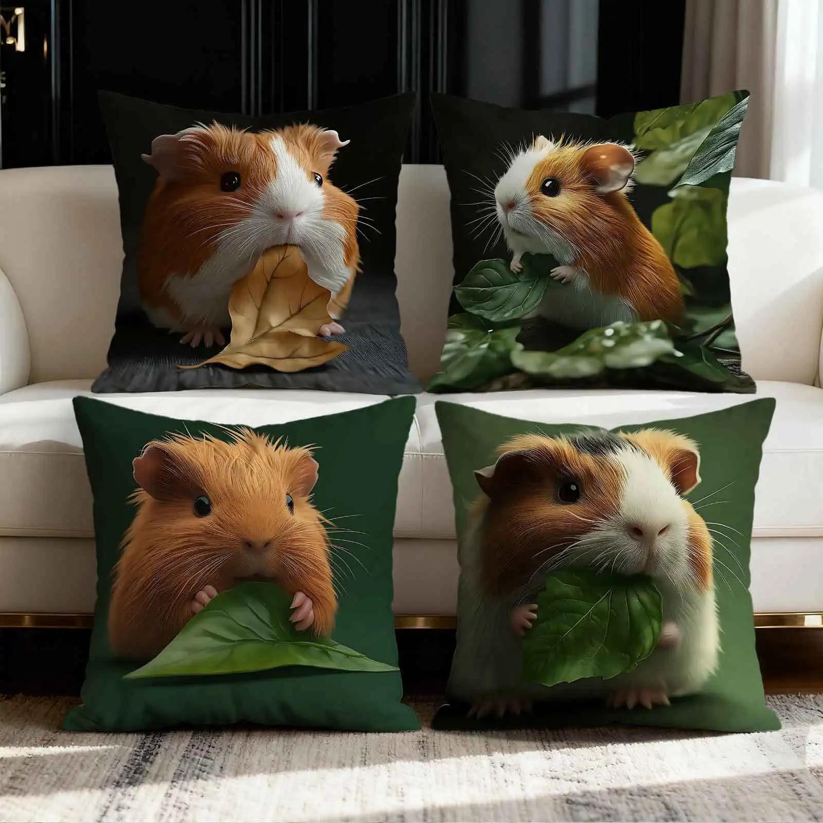 Funny hamster with leaves digital printing pillow cover Short plush Suitable living rooms bedrooms sofas throw cushion cover