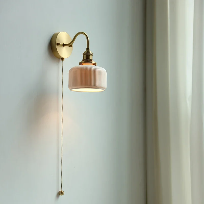 

Ceramic Modern New Wall Lamp Beside Pull China Switch Bathroom Mirror Stair Light Copper LED Sconce Luminaria