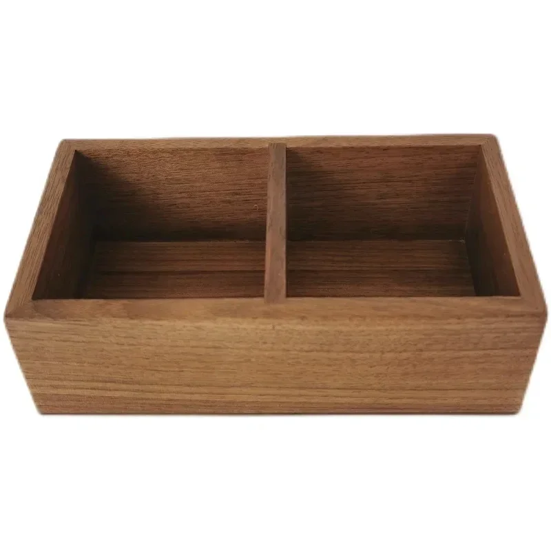 Walnut Multi-Compartment Storage Box –Eco-Friendly Retro Storage Basket, Durable Drawer Organizer for Small Items Desk Organizer