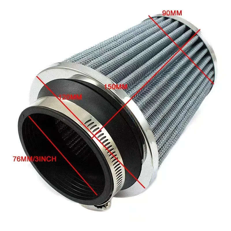 76MM High Flow Cold Cone Air Intake Filter  3\'\' Universal Car Air Filter Modification for Racing Sport Car