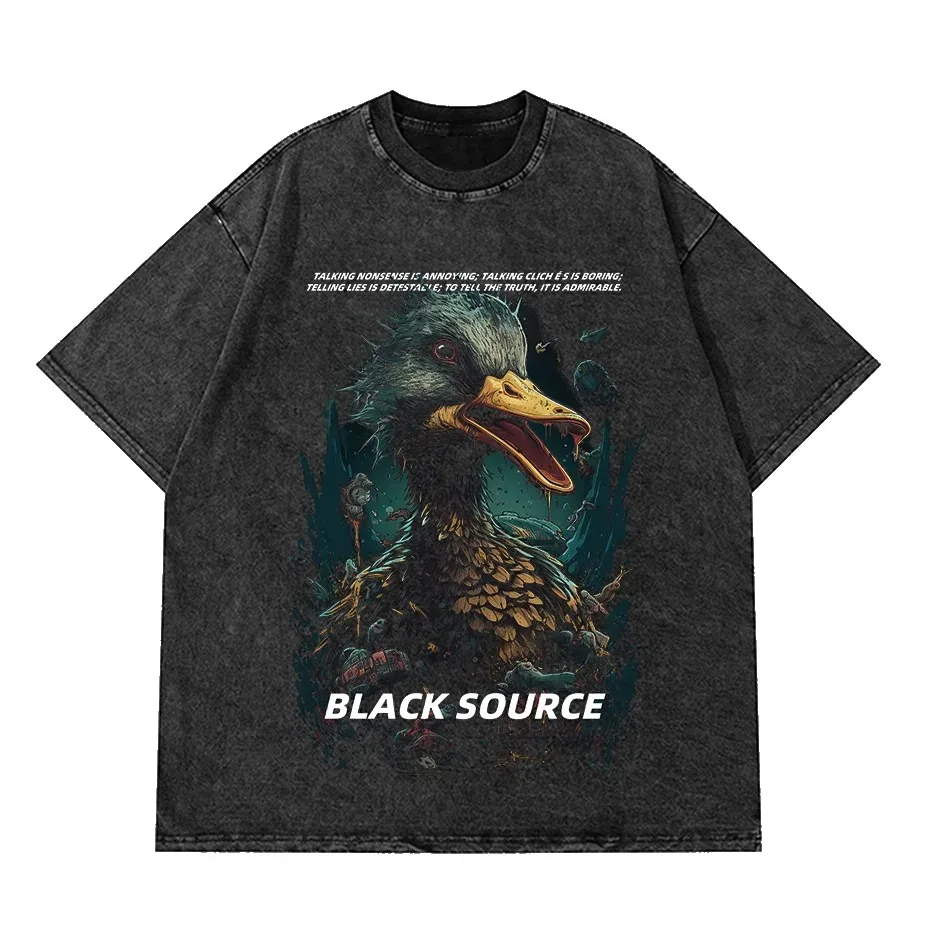 Black Source ANIME MANGA VINTAGE WASH UNISEX T-SHIRT Octopus Men Harajuku T-Shirt Japanese Style Oversized T Shirt Clothing Tops