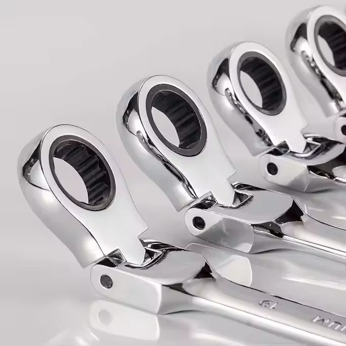 12pcs Metric CRV Flex-Head Wrench Set 8-19mm Flexible Ratchet and Gear Ring Ratcheting Combination DIY Grade OEM Customizable
