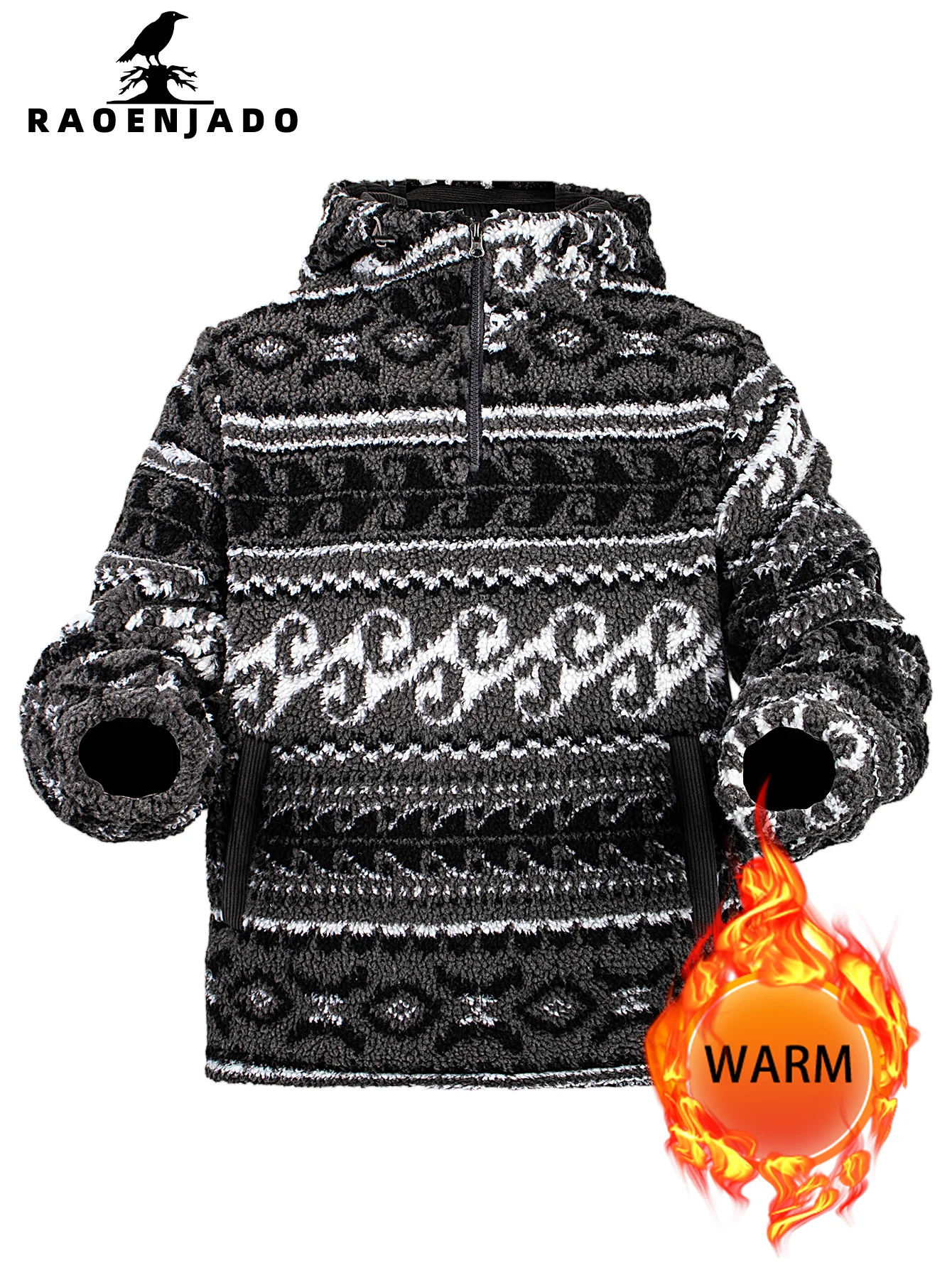 Chaqueta cárdigan de lana con capucha y media cremallera para hombre, ropa de abrigo cálida y gruesa para otoño e invierno con bolsillos, abrigo informal con patrón Retro