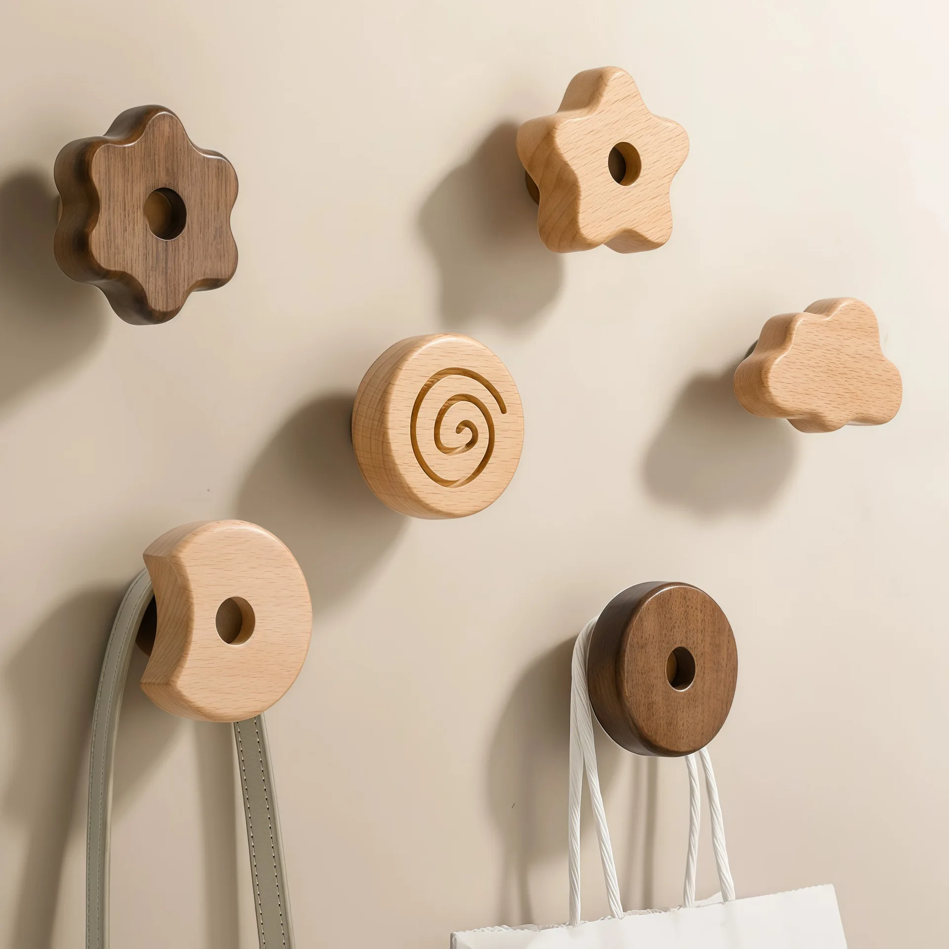 Cute Cartoon Biscuit Wooden Pulls Kids Log Handles for Drawer Wardrobe Shoe Cabinet Modern Simple Furniture Door Knobs