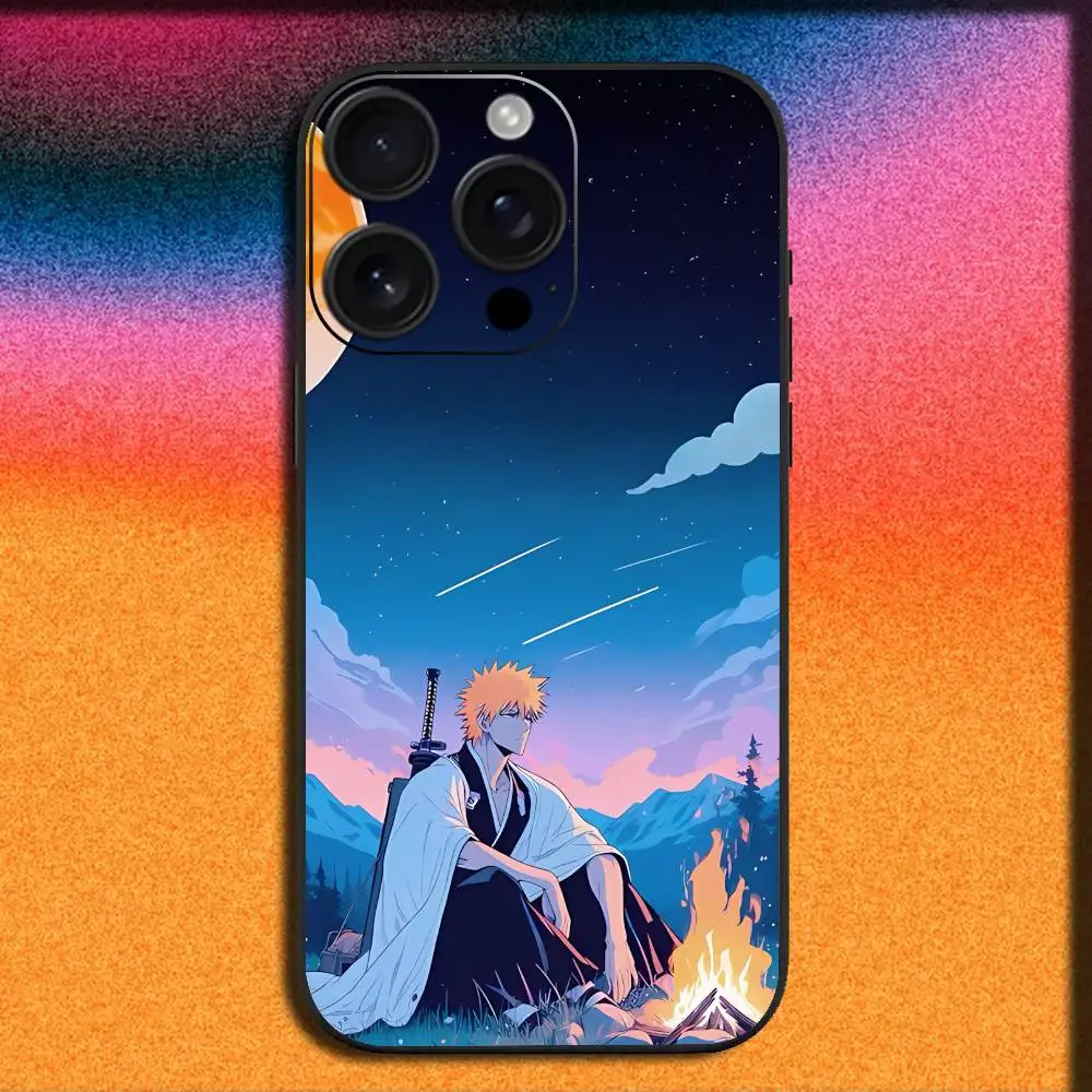 B-Bleach K-Kurosaki Ichigo Funda de teléfono para iPhone 17,16,15,14,13,12,11,Pro,Max,Plus,E,SE4,Air,Mini Funda negra