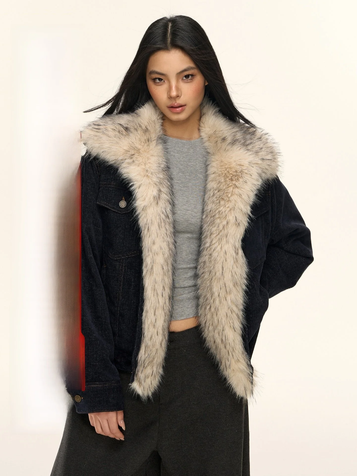 

Nova B Women's Denim Lamb Fur Jaet Winter New Sle Fce Lined Thiened Loose Slimming Top Vintage Sle Long Sve Zip...