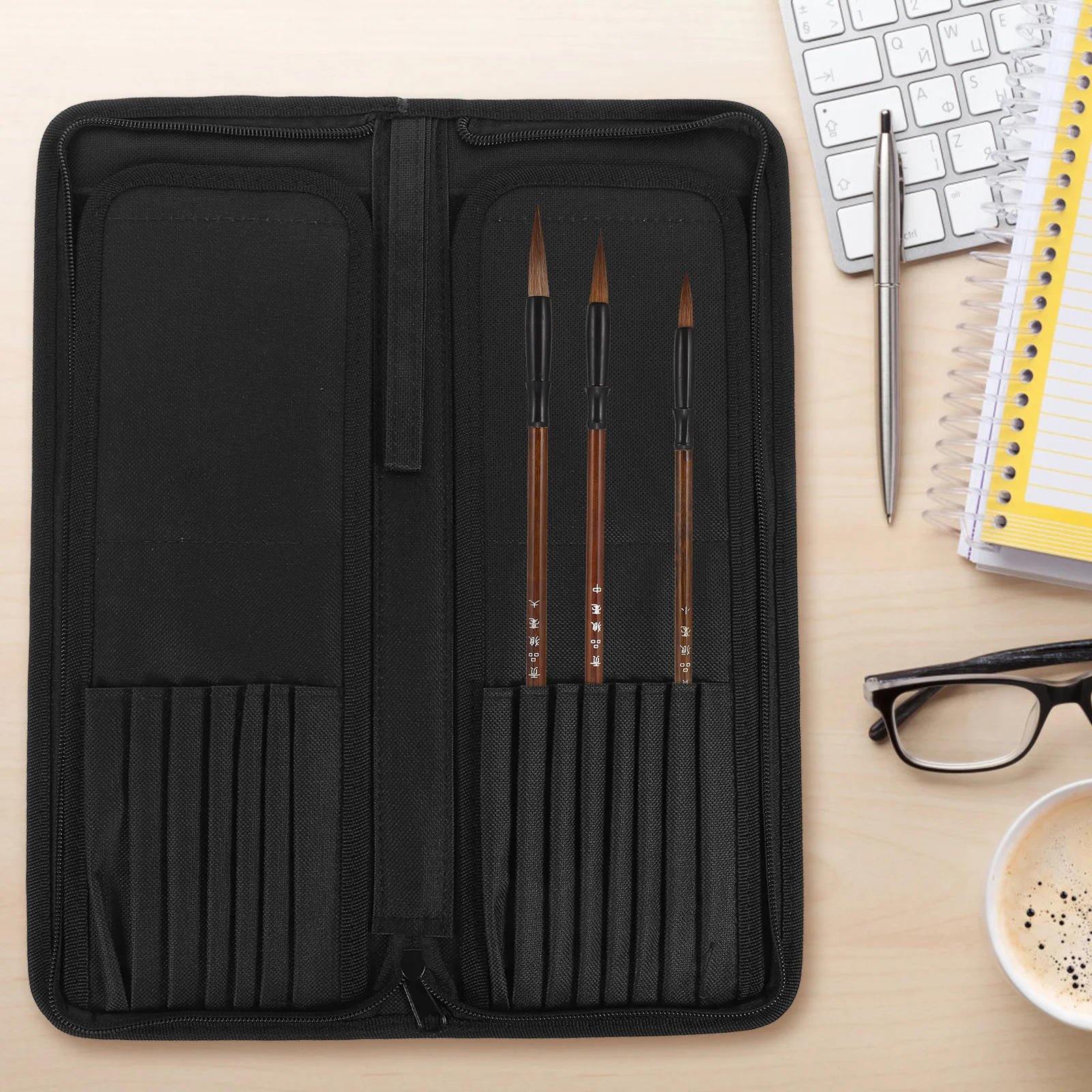 Porta brochas enrollable de 15 ranuras, bolsa de lona duradera para artistas, organizador de almacenamiento de herramientas para pintura al óleo y acuarela, 1 unidad