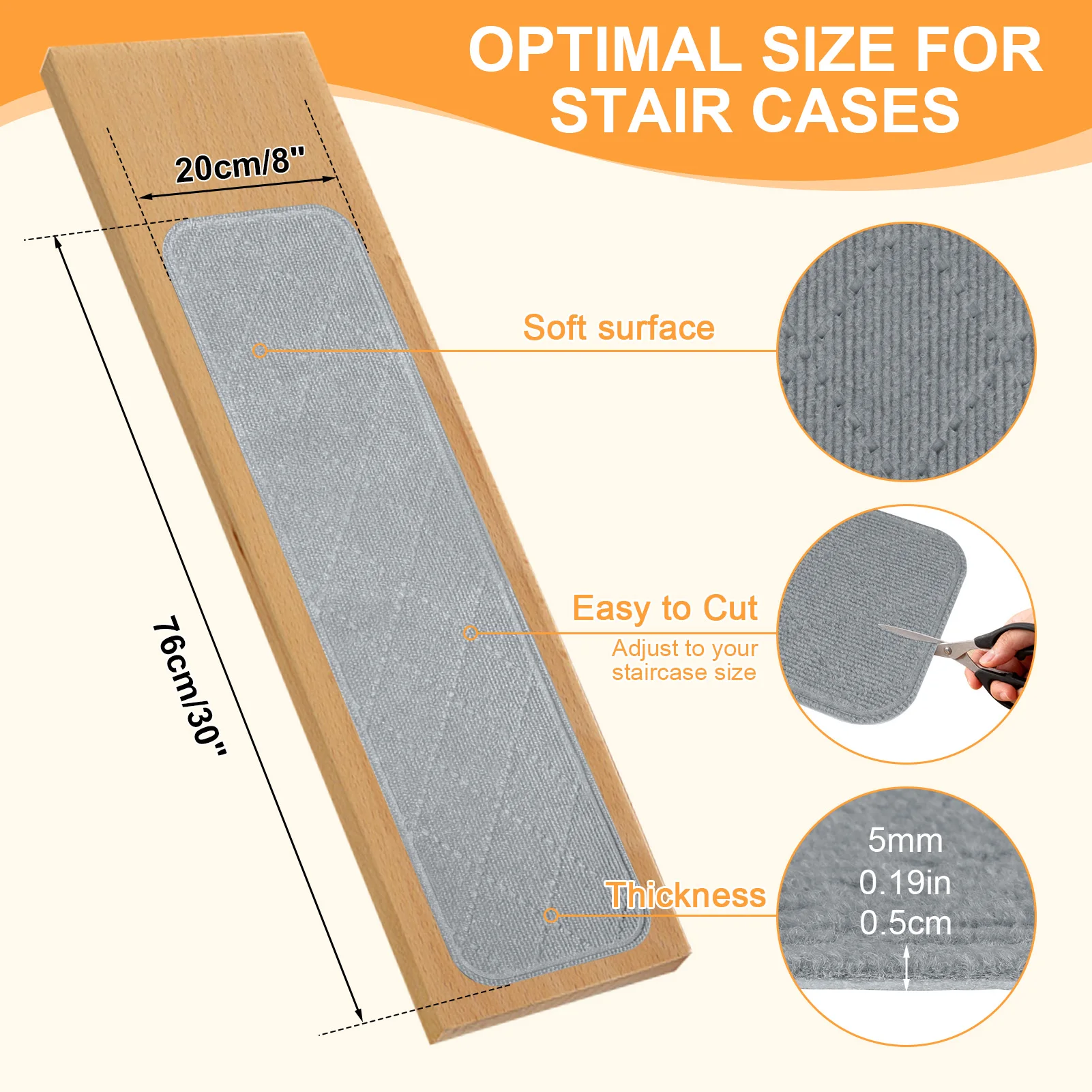 4-15 Stück 20x76CM Treppenmatten Teppichstreifen Rutschfeste Waschbare Teppiche für Außenbereich Polyester Treppenstufen-Matten für Holzstufen – Detail 3
