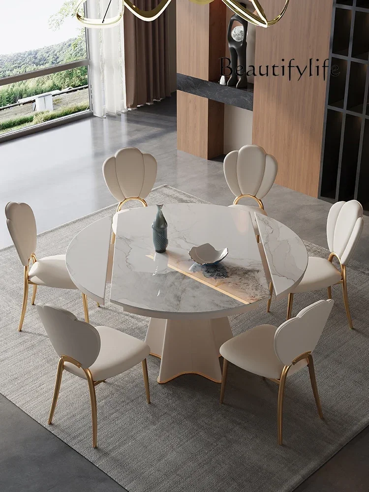 Small apartment rock slab dining table retractable folding square and round multi-functional modern retractable dining table