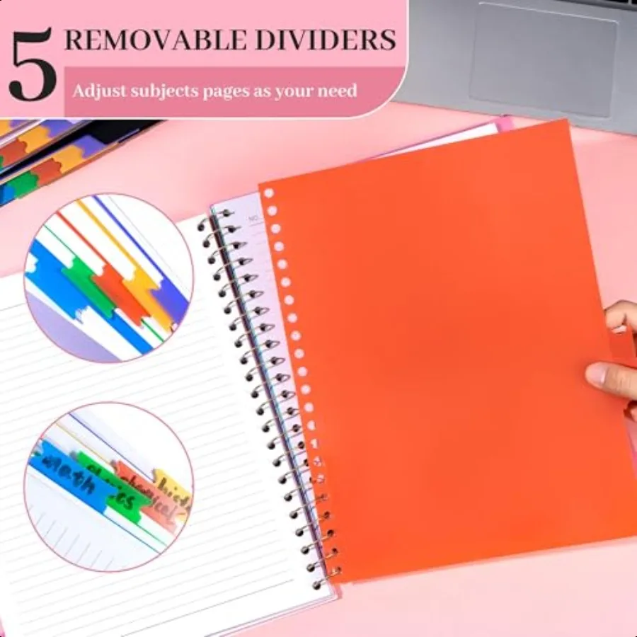 Spiral Notebooks for School Work with Removable Dividers Tabs 8.5 x 11 5 Subject Notebook College Ruled Large Lined Journaling
