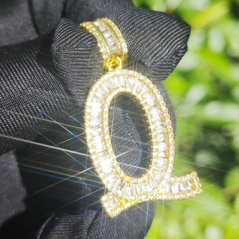Iced Out Baguette 26 Letter Number Initial Letter Pendant Necklace CZ paved single capital For Men Women Hiphop Jewelry
