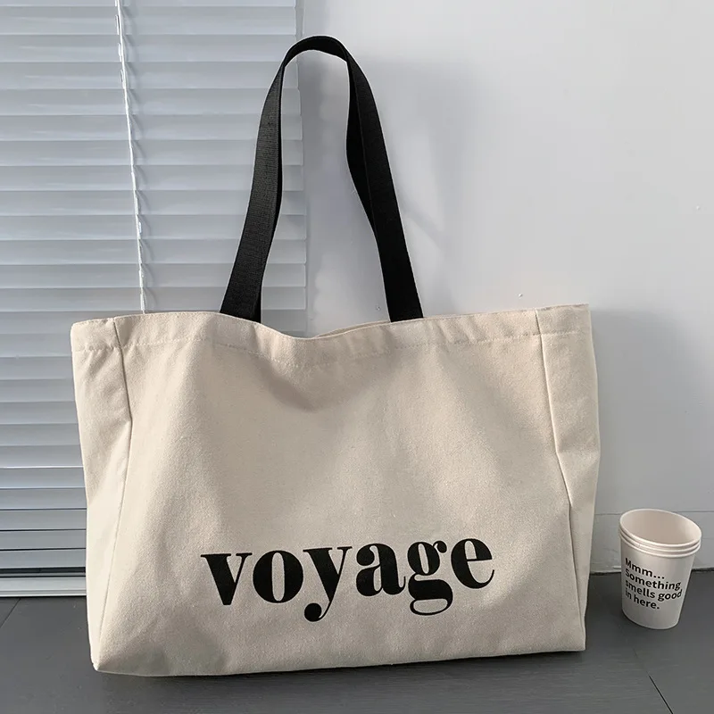 Japanese Letter Canvas Bag Women's Shoulder Cute Literature Art Cartoon Student Large Capacity Canvas Handbasg