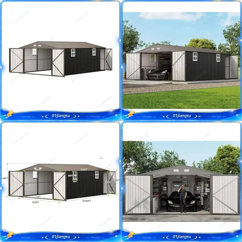 10x20ft Heavy Duty Metal Carport Canopy with 2 Lockable Doors 4 Windows All Weather Car Shelter for Car Boat Truck Customized