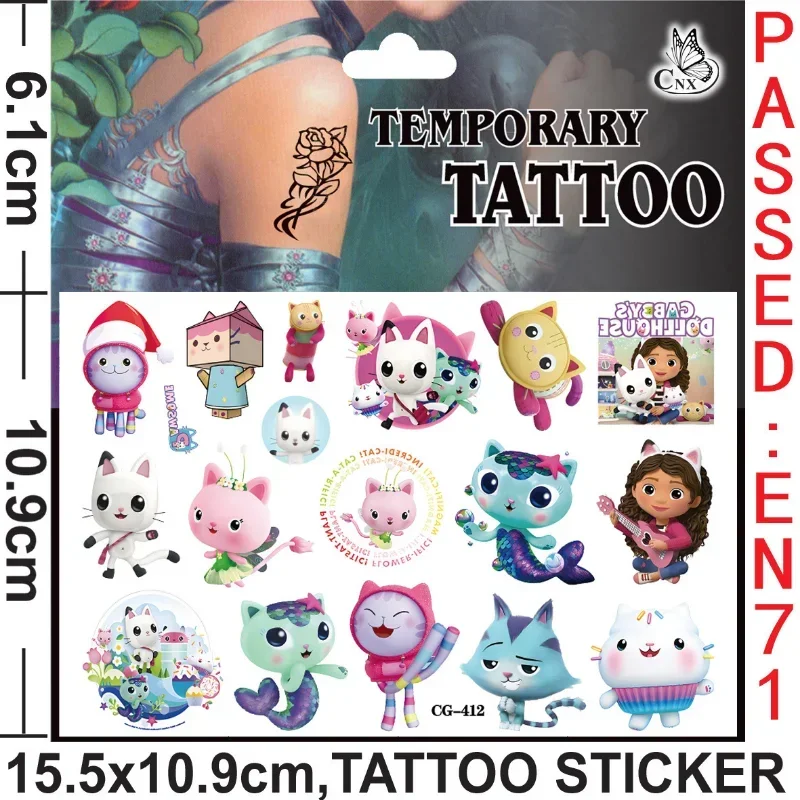 3 stücke Kawaii Gabby Puppenhaus Katzen Tattoo Aufkleber Wasserdicht Cartoon Nette Gabby Puppe Haus Katzen Aufkleber Kinder Spielzeug Kinder